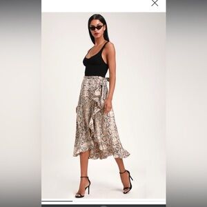 Lulu’s Wild Beige Snake Print Wrap Midi Skirt